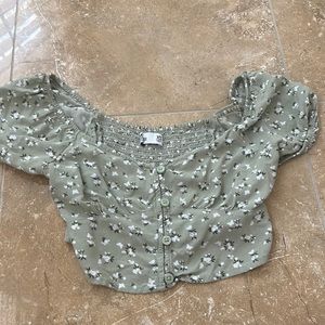 Green floral Hollister small crop top